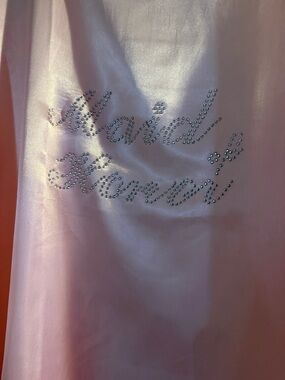 Blush Pink Satin Rhinestone Script Robe